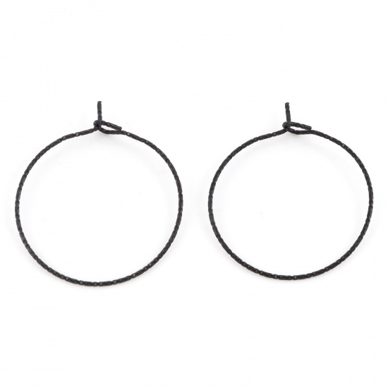Picture of 316 Stainless Steel Hoop Earrings Round Black 3cm x 2.5cm, Post/ Wire Size: (21 gauge), 10 PCs