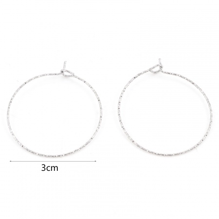 Picture of 316 Stainless Steel Hoop Earrings Round Silver Tone 3.5cm x 3cm, Post/ Wire Size: (21 gauge), 10 PCs