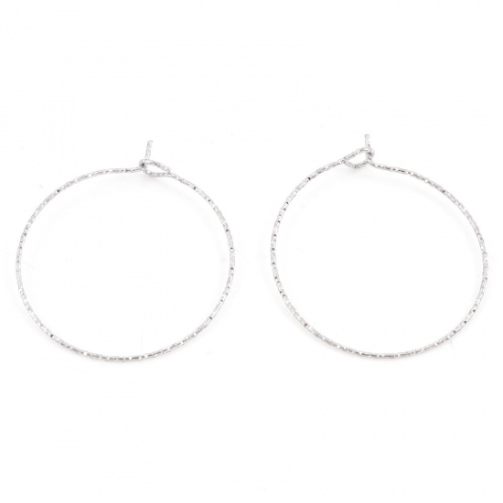 Picture of 316 Stainless Steel Hoop Earrings Round Silver Tone 3.5cm x 3cm, Post/ Wire Size: (21 gauge), 10 PCs