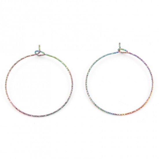 Picture of 316 Stainless Steel Hoop Earrings Round Rainbow Color Plated 3.5cm x 3cm, Post/ Wire Size: (21 gauge), 10 PCs