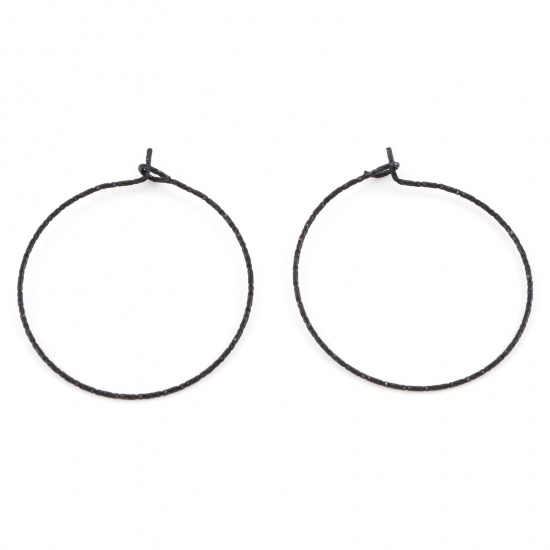 Picture of 316 Stainless Steel Hoop Earrings Round Black 3.5cm x 3cm, Post/ Wire Size: (21 gauge), 10 PCs