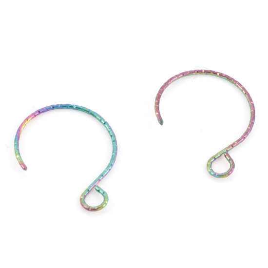 Picture of 316 Stainless Steel Ear Wire Hooks Earrings For DIY Jewelry Making Accessories Rainbow Color Plated 20mm x 16mm, Post/ Wire Size: (21 gauge), 10 PCs
