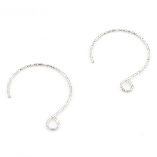 Picture of 316 Stainless Steel Ear Wire Hooks Earring Silver Tone 24mm x 18mm, Post/ Wire Size: (21 gauge), 10 PCs