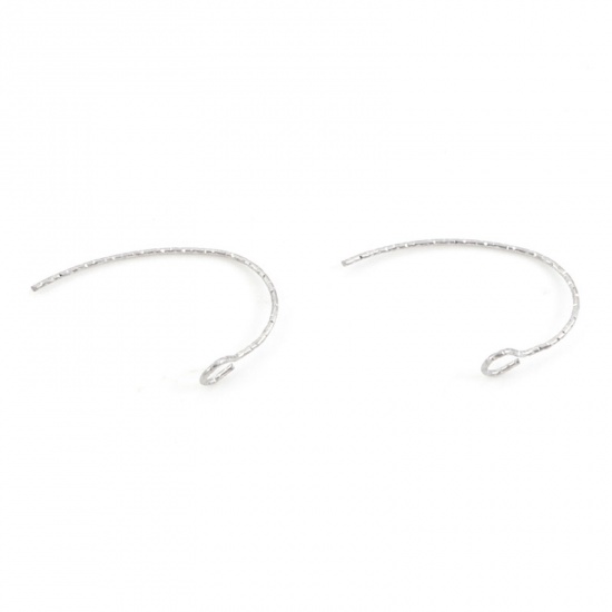 Picture of 316 Stainless Steel Ear Wire Hooks Earring U-shaped Silver Tone 24mm x 20mm, Post/ Wire Size: (21 gauge), 10 PCs