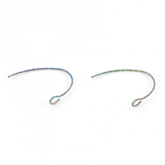 Picture of 10 PCs Vacuum Plating 316 Stainless Steel Ear Wire Hooks Earrings For DIY Jewelry Making Accessories U-shaped Rainbow Color Plated With Loop 24mm x 20mm, Post/ Wire Size: (21 gauge)