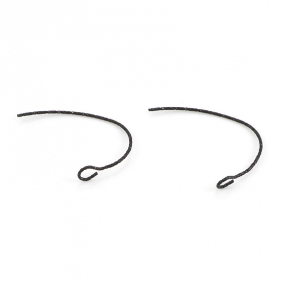 Picture of 316 Stainless Steel Ear Wire Hooks Earring U-shaped Black 24mm x 20mm, Post/ Wire Size: (21 gauge), 10 PCs