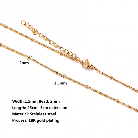 Изображение 304 Нержавеющая Сталь Снаряженные Цепи Ожерелья 18K позолоченный 45см Длина, Цепь 1.5мм, 10 ШТ