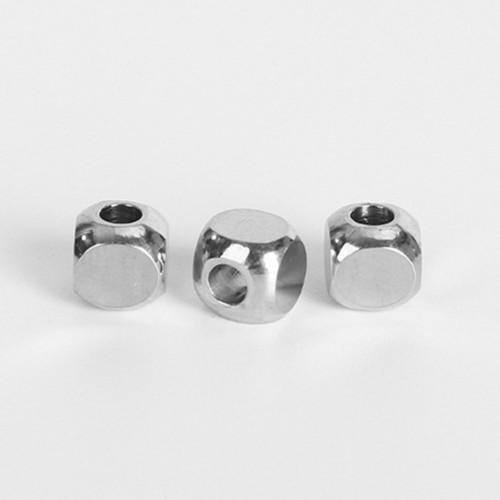 Picture of 304 Stainless Steel Beads Cube Silver Tone 8mm x 8mm, Hole: Approx 3mm, 20 PCs