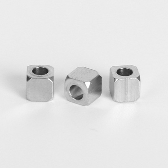 Picture of 304 Stainless Steel Beads Cube Silver Tone 3mm x 3mm, Hole: Approx 2mm, 20 PCs