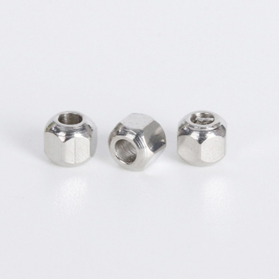 Picture of 304 Stainless Steel Spacer Beads For DIY Bracelet Jewelry Making Findings Hexagonal Column Silver Tone 5mm x 5mm, Hole: Approx 2mm, 20 PCs