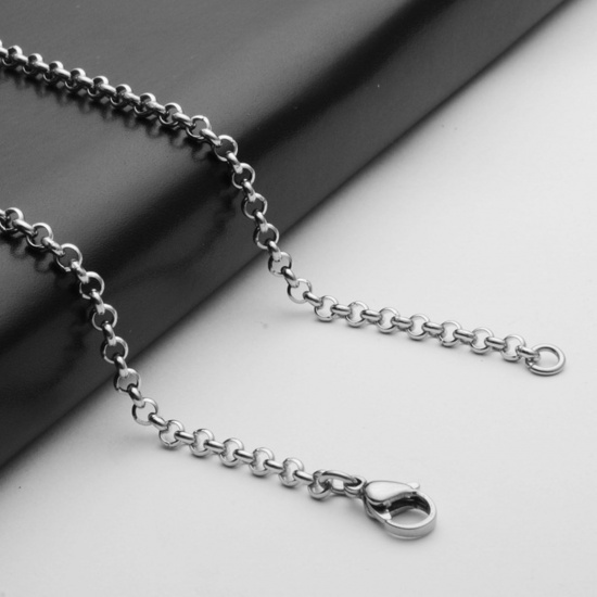 Picture of 304 Stainless Steel Rolo Chain Necklace Silver Tone 70cm(27 4/8") long, Chain Size: 3mm, 1 Piece