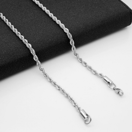 Picture of 304 Stainless Steel Braided Rope Chain Necklace Silver Tone 50cm(19 5/8") long, Chain Size: 2.4mm, 1 Piece