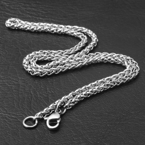 Picture of 304 Stainless Steel Foxtail Chain Necklace Silver Tone 65cm(25 5/8") long, Chain Size: 4mm, 1 Piece