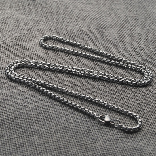 Picture of 304 Stainless Steel Box Chain Necklace Silver Tone 70cm(27 4/8") long, Chain Size: 4mm, 1 Piece
