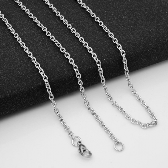 Picture of 304 Stainless Steel Link Cable Chain Necklace Silver Tone 55cm(21 5/8") long, Chain Size: 1.6mm, 1 Piece