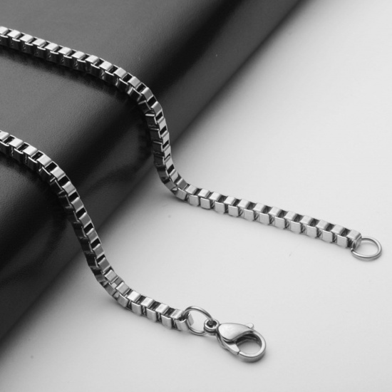 Picture of 304 Stainless Steel Box Chain Necklace Silver Tone 60cm(23 5/8") long, Chain Size: 2.5mm, 1 Piece