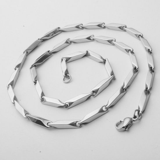 Picture of 304 Stainless Steel Twisted Stick Chain Necklace Silver Tone 50cm(19 5/8") long, Chain Size: 4mm, 1 Piece