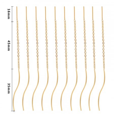 Picture of Wholesale Ear Thread Threader Earrings, Wave 18K Gold Plated 304 Stainless Steel, Women's Gift Jewelry Supply, 96mm, 2 PCs