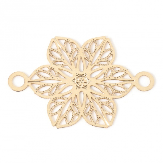 Picture of Iron Based Alloy Filigree Stamping Connectors Flower KC Gold Plated 3cm x 2cm, 10 PCs