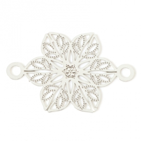Picture of Iron Based Alloy Filigree Stamping Connectors Flower Silver Tone 3cm x 2cm, 10 PCs