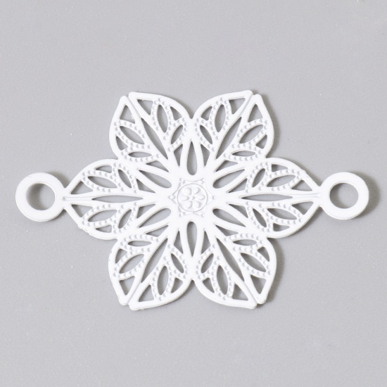 Picture of Iron Based Alloy Filigree Stamping Connectors Flower White Painted 3cm x 2cm, 10 PCs