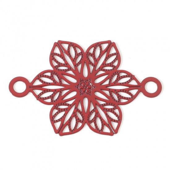 Picture of Iron Based Alloy Filigree Stamping Connectors Flower Red Painted 3cm x 2cm, 10 PCs