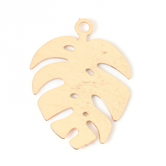 Picture of Iron Based Alloy Filigree Stamping Charms KC Gold Plated Monstera Leaf 20mm x 14mm, 20 PCs
