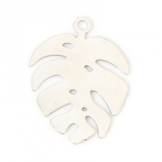 Picture of Iron Based Alloy Filigree Stamping Charms Silver Tone Monstera Leaf 20mm x 14mm, 20 PCs