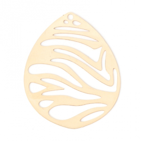 Picture of Iron Based Alloy Filigree Stamping Pendants KC Gold Plated Drop 4.5cm x 3.6cm, 5 PCs