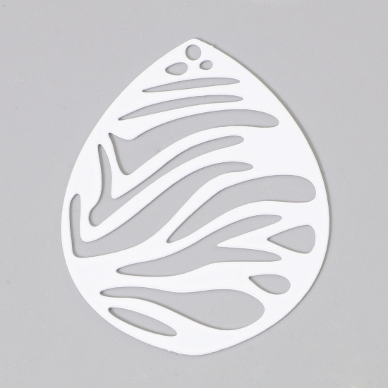 Picture of Iron Based Alloy Filigree Stamping Pendants White Drop Painted 4.5cm x 3.6cm, 5 PCs