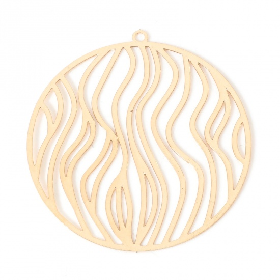 Picture of Iron Based Alloy Filigree Stamping Pendants KC Gold Plated Round Stripe 3.8cm x 3.6cm, 10 PCs