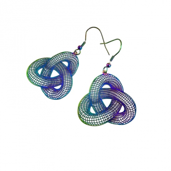 Picture of Brass Filigree Stamping Earrings Multicolor Spiral Painted 5.5cm x 3.3cm, 1 Pair                                                                                                                                                                              