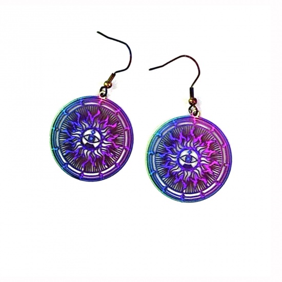 Picture of Brass Filigree Stamping Earrings Multicolor Round Sun Painted 5cm x 3cm, 1 Pair                                                                                                                                                                               