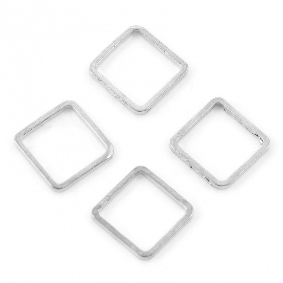 Picture of Brass Geometry Series Connectors Silver Tone Square 10mm x 10mm, 20 PCs                                                                                                                                                                                       