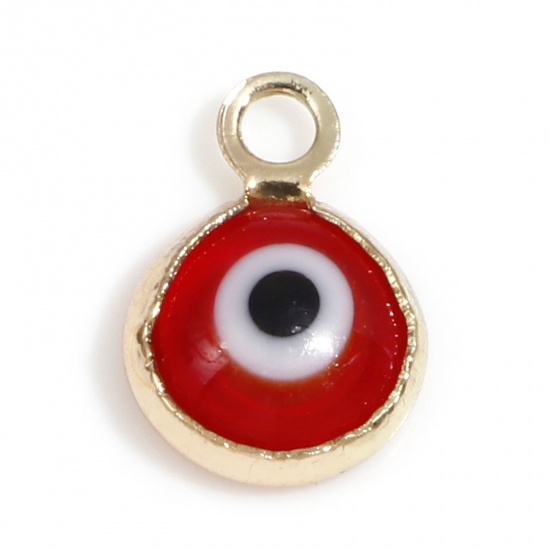 Picture of Lampwork Glass & Copper Religious Charms Red Round Evil Eye 10mm x 7mm, 50 PCs