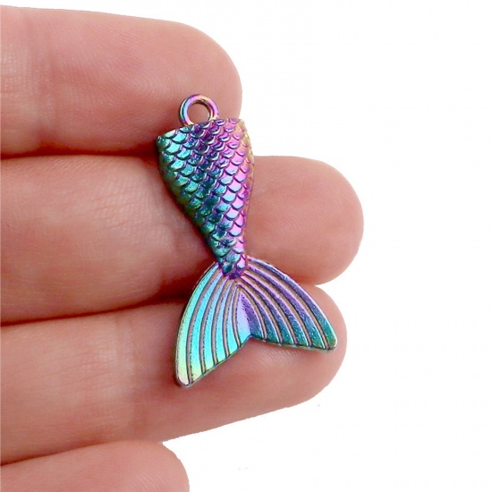 Immagine di Lega di Zinco Ciondoli Fishtail Colore Arcobaleno Placcato 31mm x 19mm , 4 Pz