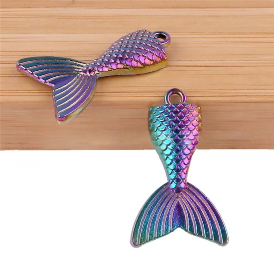 Immagine di Lega di Zinco Ciondoli Fishtail Colore Arcobaleno Placcato 31mm x 19mm , 4 Pz