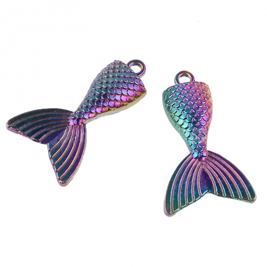 Immagine di Lega di Zinco Ciondoli Fishtail Colore Arcobaleno Placcato 31mm x 19mm , 4 Pz