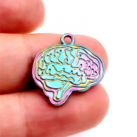 Immagine di Lega di Zinco Anatomy Jewerly Ciondoli Cervello Umano Anatomico Colore Arcobaleno Placcato 22mm x 22mm , 6 Pz