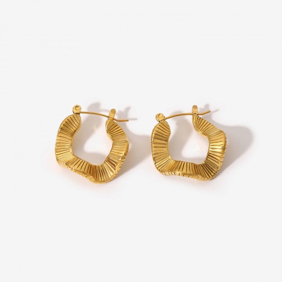 Immagine di 1 Paio Ecologico Elegante Squisito 18K Vero Oro Placcato 304 Acciaio Inossidabile Onda Orecchino Per Donne Regalo 24mm Dia.