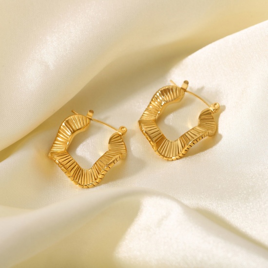 Immagine di 1 Paio Ecologico Elegante Squisito 18K Vero Oro Placcato 304 Acciaio Inossidabile Onda Orecchino Per Donne Regalo 24mm Dia.