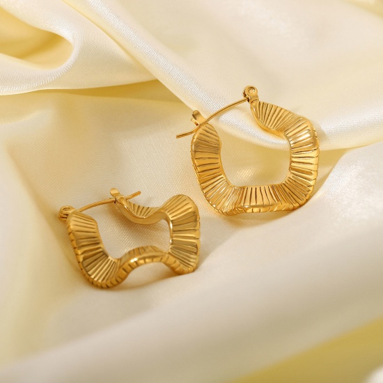 Immagine di 1 Paio Ecologico Elegante Squisito 18K Vero Oro Placcato 304 Acciaio Inossidabile Onda Orecchino Per Donne Regalo 24mm Dia.