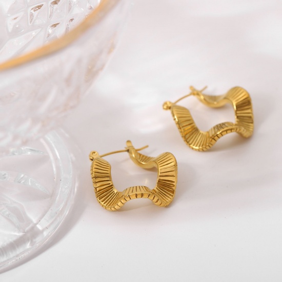 Immagine di 1 Paio Ecologico Elegante Squisito 18K Vero Oro Placcato 304 Acciaio Inossidabile Onda Orecchino Per Donne Regalo 24mm Dia.