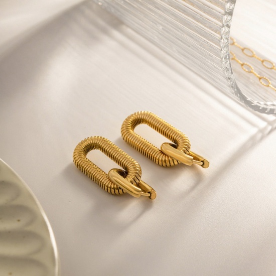Immagine di 1 Paio Ecologico Elegante Squisito 18K Vero Oro Placcato 304 Acciaio Inossidabile Orecchino Per Donne Regalo 33mm x 13.5mm