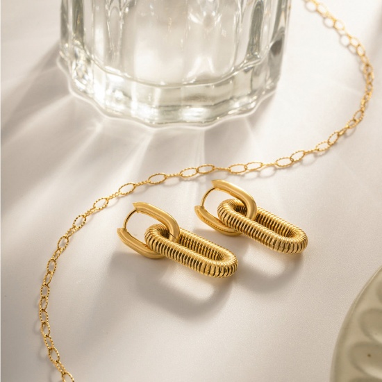 Immagine di 1 Paio Ecologico Elegante Squisito 18K Vero Oro Placcato 304 Acciaio Inossidabile Orecchino Per Donne Regalo 33mm x 13.5mm