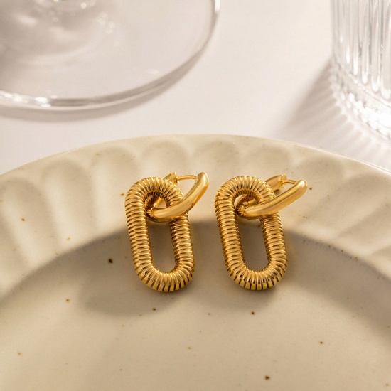 Immagine di 1 Paio Ecologico Elegante Squisito 18K Vero Oro Placcato 304 Acciaio Inossidabile Orecchino Per Donne Regalo 33mm x 13.5mm