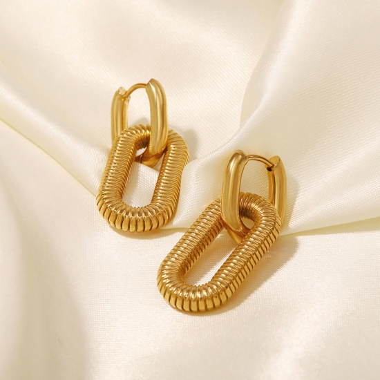 Immagine di 1 Paio Ecologico Elegante Squisito 18K Vero Oro Placcato 304 Acciaio Inossidabile Orecchino Per Donne Regalo 33mm x 13.5mm