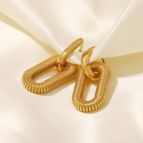 Immagine di 1 Paio Ecologico Elegante Squisito 18K Vero Oro Placcato 304 Acciaio Inossidabile Orecchino Per Donne Regalo 33mm x 13.5mm