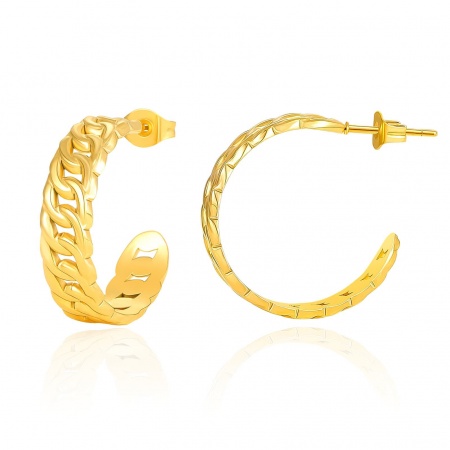 Immagine di Squisito Elegante Orecchini Circolari All'Ingrosso, Catena a Maglie 18K Vero Oro Placcato 316 Acciaio inossidabile, Donne PVD Ecologica Impermeabile Anti-Ossidante Ipoallergenico Regalo Fornitura di Gioielli, 24mm x 7mm, 1 Paio
