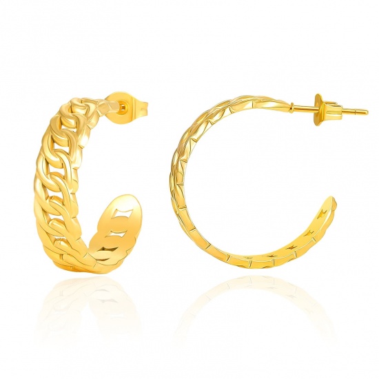 Picture of Wholesale Exquisite Stylish Hoop Earrings, Link Chain 18K Real Gold Plated 316 Stainless Steel, Women's Eco-friendly PVD Waterproof Anti-Tarnish Hypoallergenic Gift Jewelry Supply, 24mm x 7mm, 1 Pair